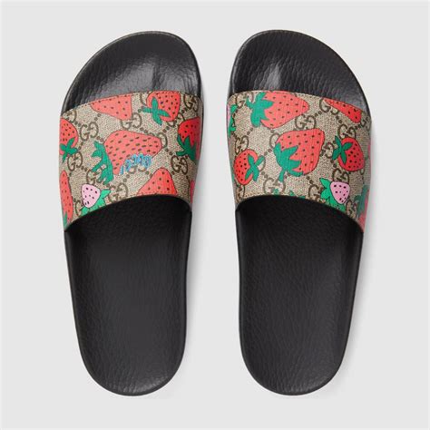 gucci strawberry slides|gucci slides women strawberry.